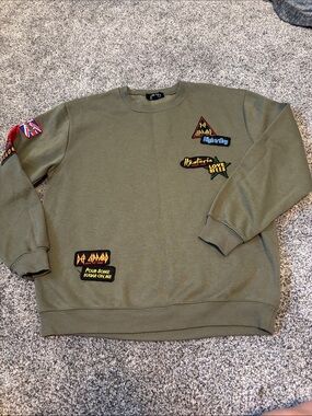 Embroidered Patch Olive Crewneck Sweater